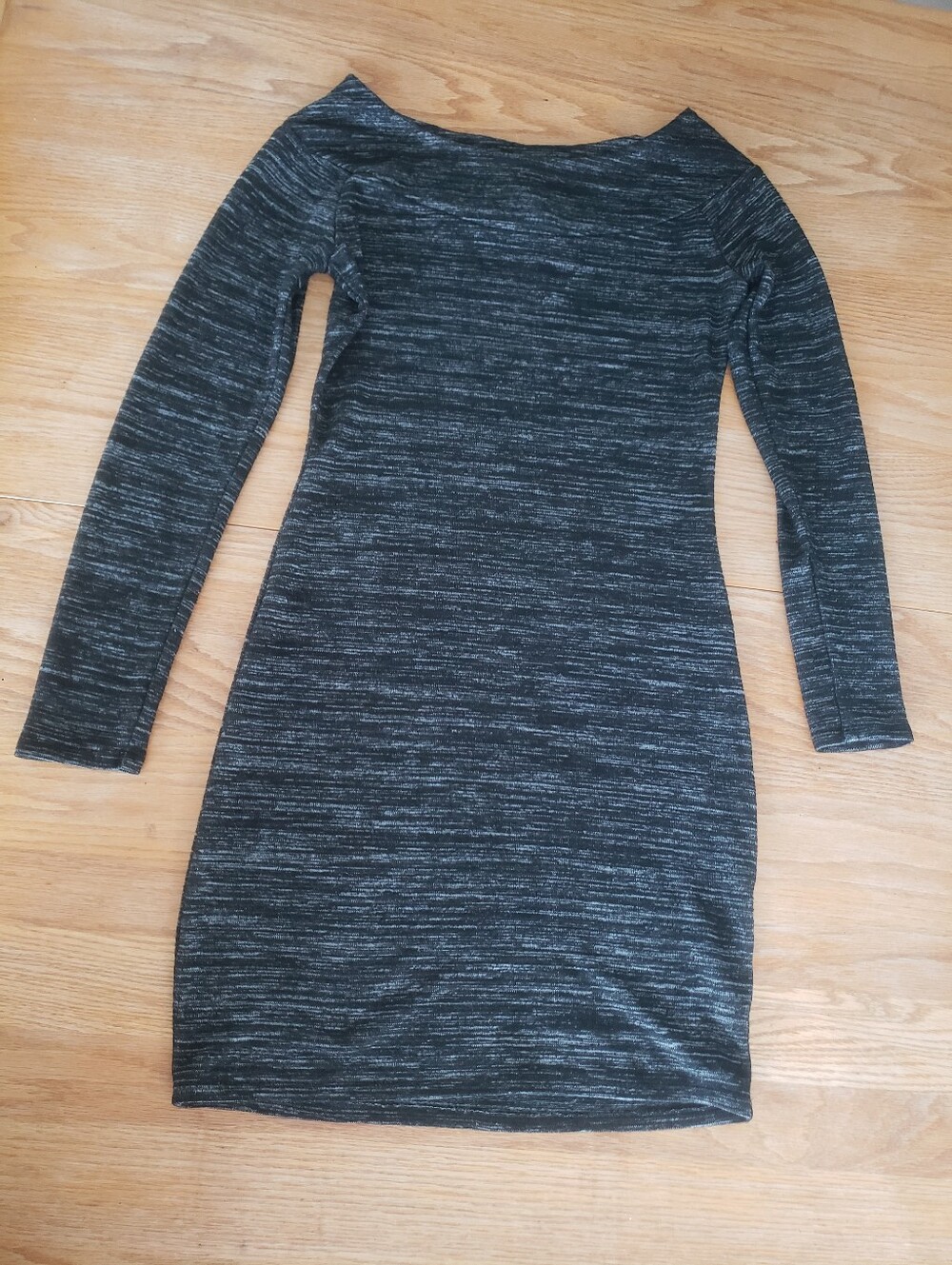 Long Sleeve Heathered Black Bodycon Dress